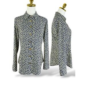 Jude Connally Navy Green Leopard Print Jude Cloth Button Down Shirt Small 301364